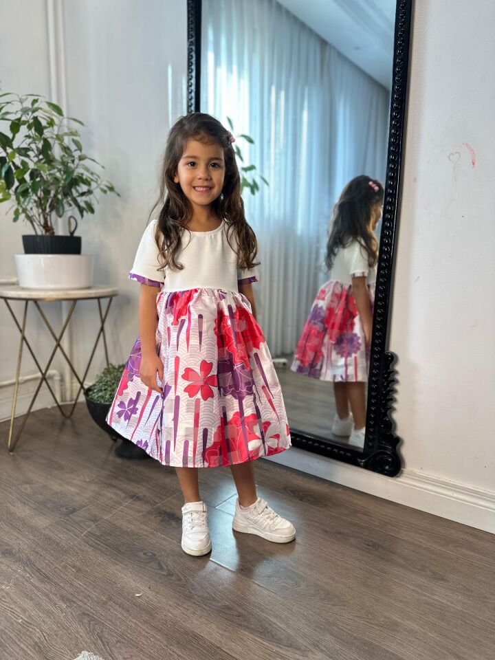 Pembe Mor Kız Çocuk Elbise