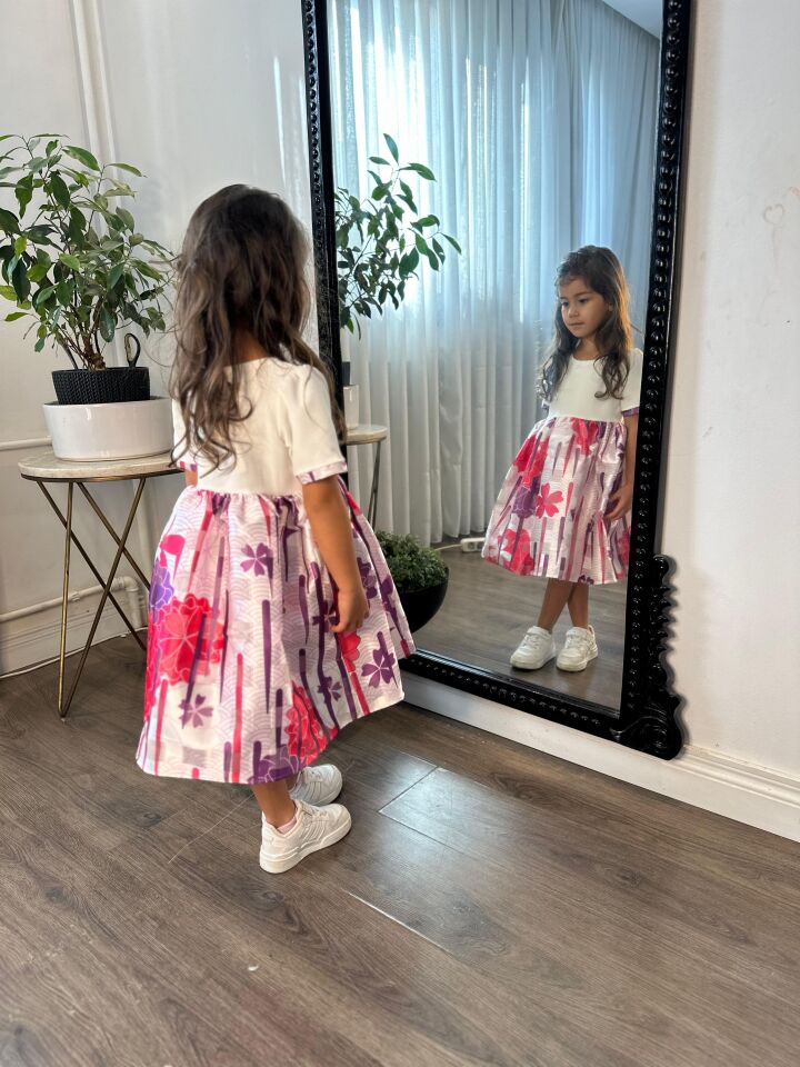 Pembe Mor Kız Çocuk Elbise