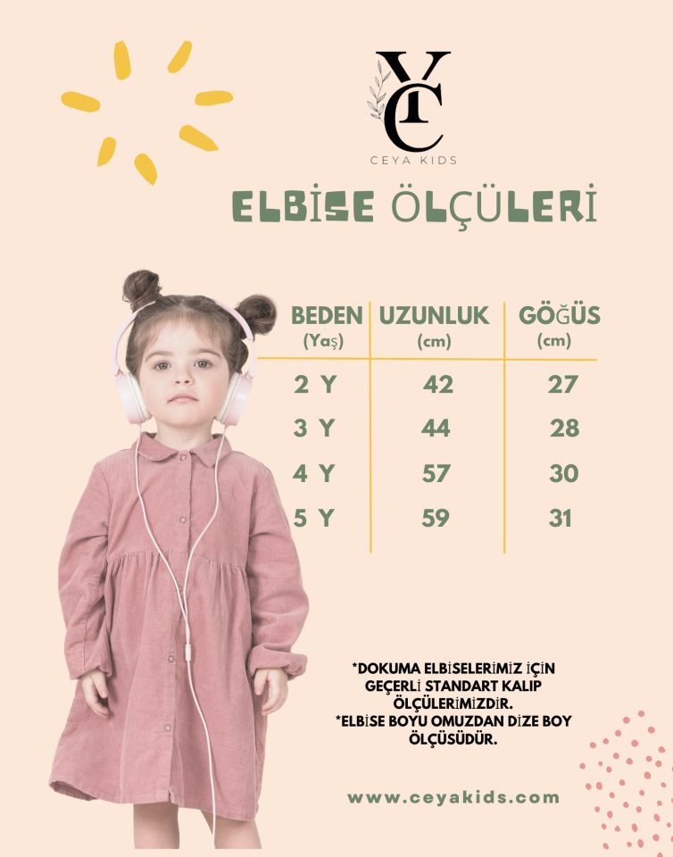 Yeşil Biye Detaylı  Kız Çocuk Elbise