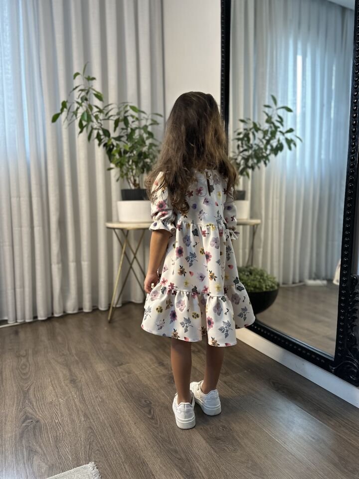 Çiçek Desenli Kız Çocuk Örme Elbise