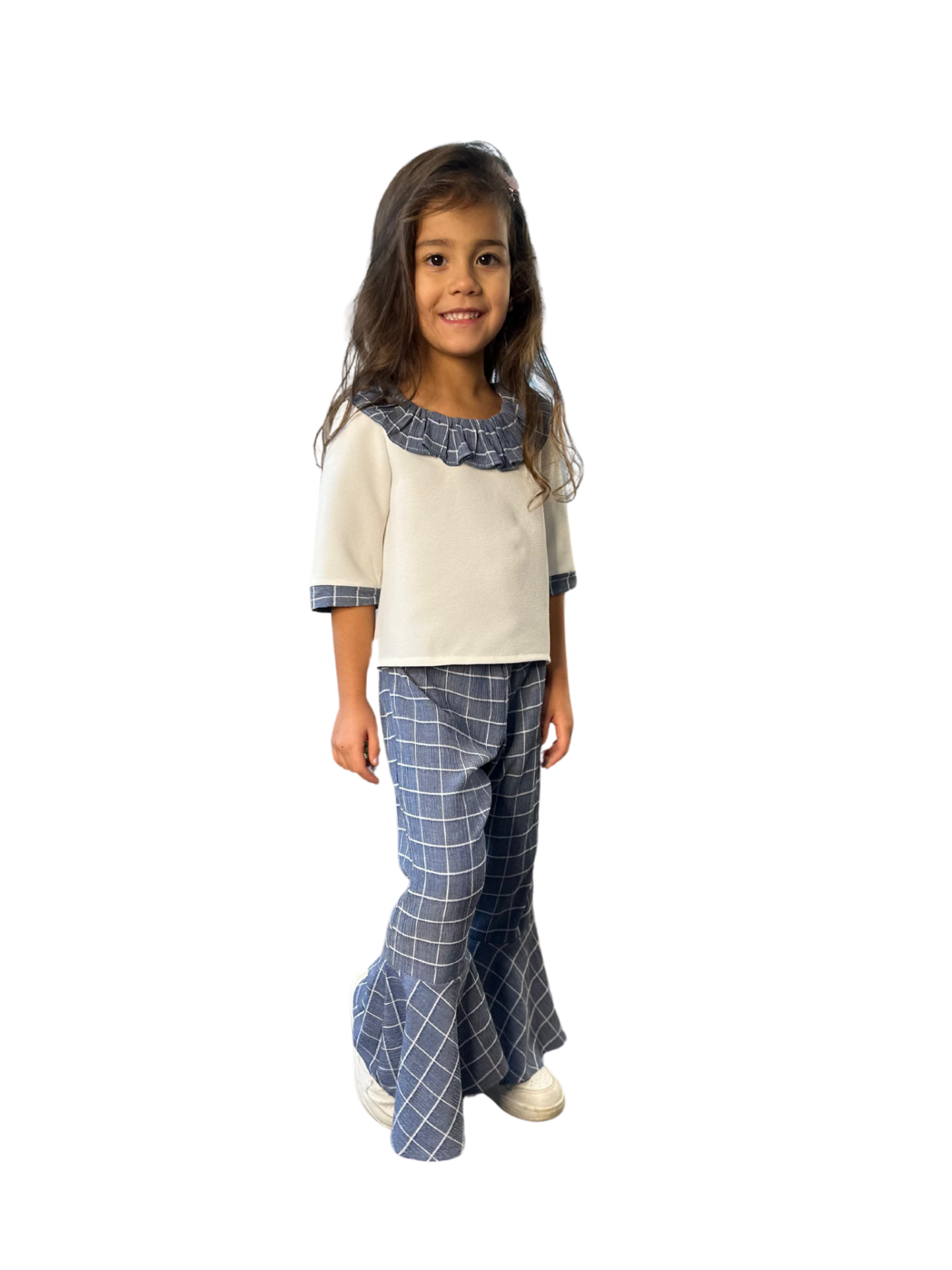 Kız Çocuk Lacivert Ekose Pantolonlu takım 2 - 5 yaş