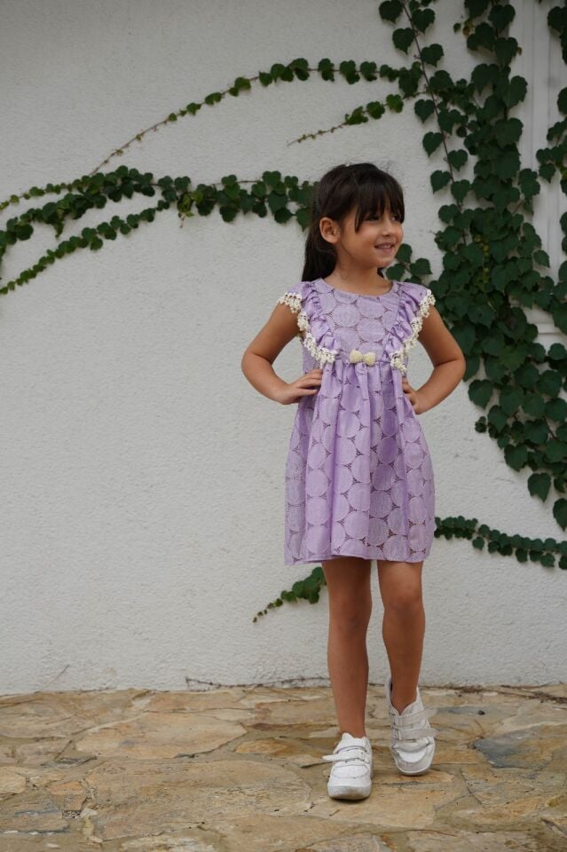 Lila Kız Çocuk Dantel Elbise